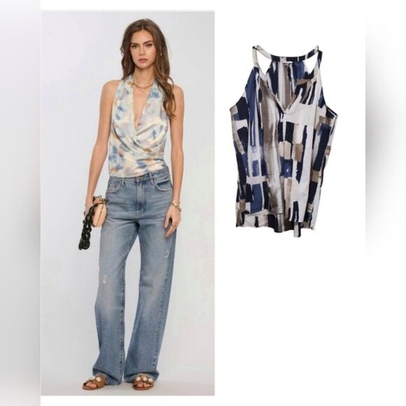 High Neck Tank Modern Art Brushstroke Tunic Top XL - Picture 3 of 11